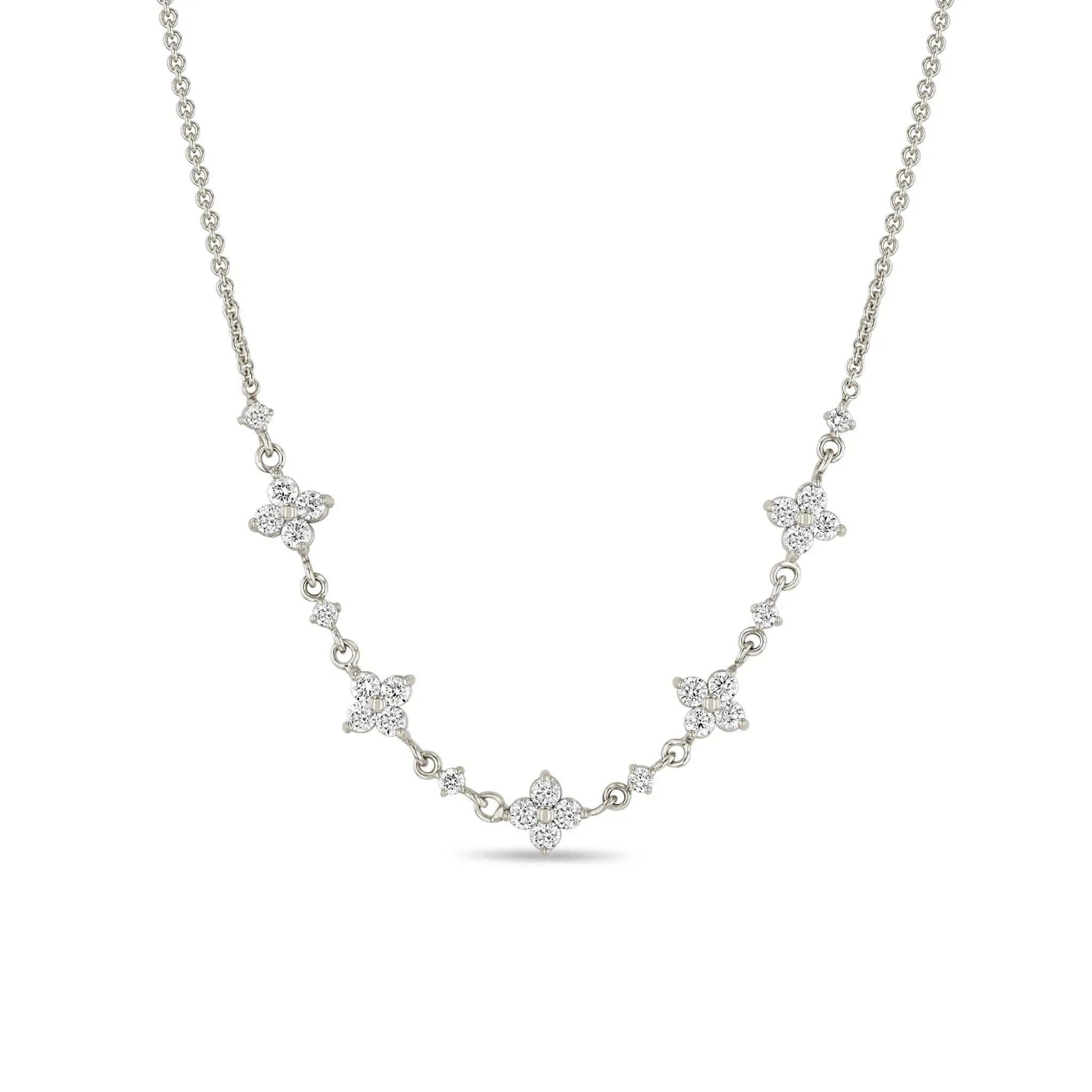 14k 5 Diamond Quad & Linked Prong Diamond Segment Necklace