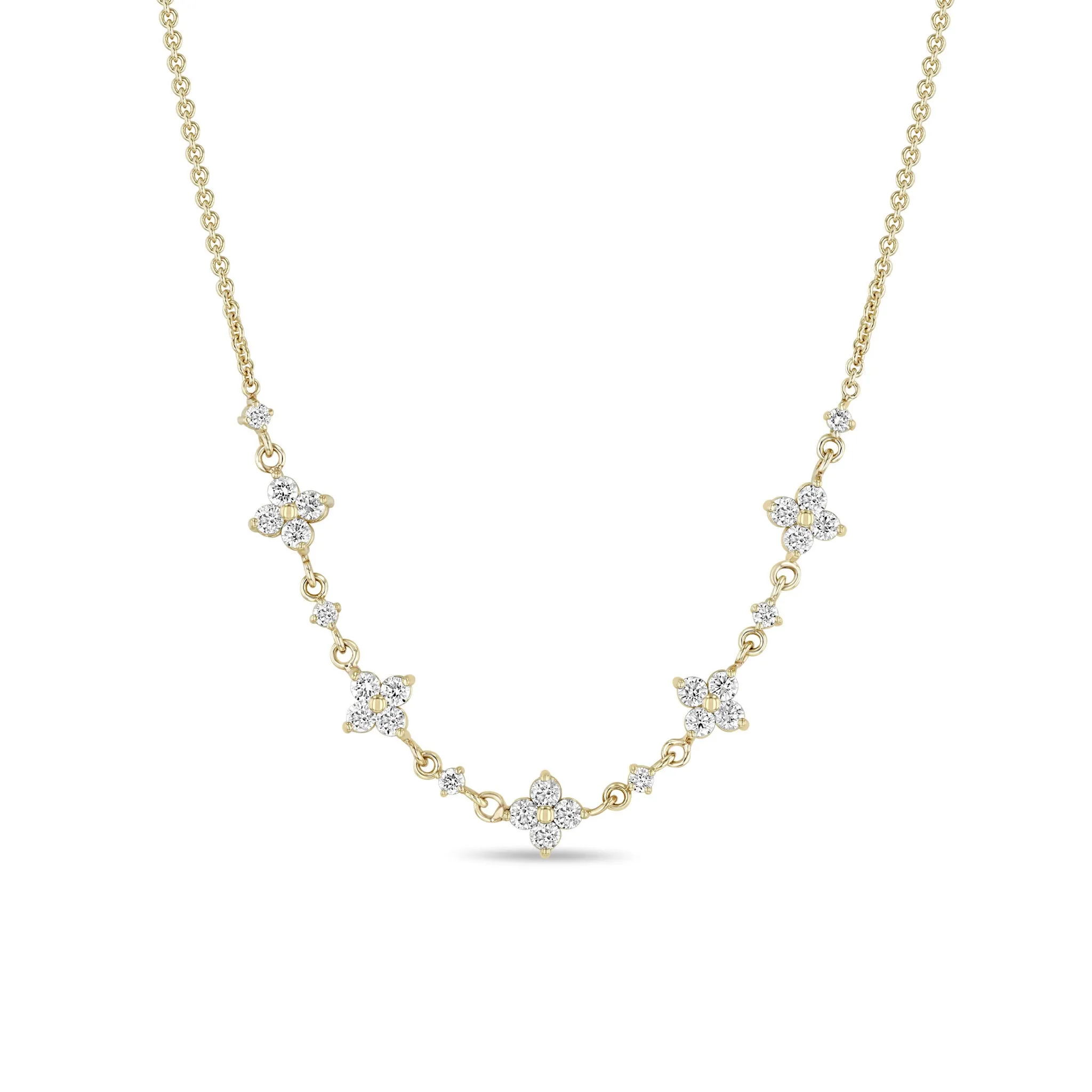14k 5 Diamond Quad & Linked Prong Diamond Segment Necklace