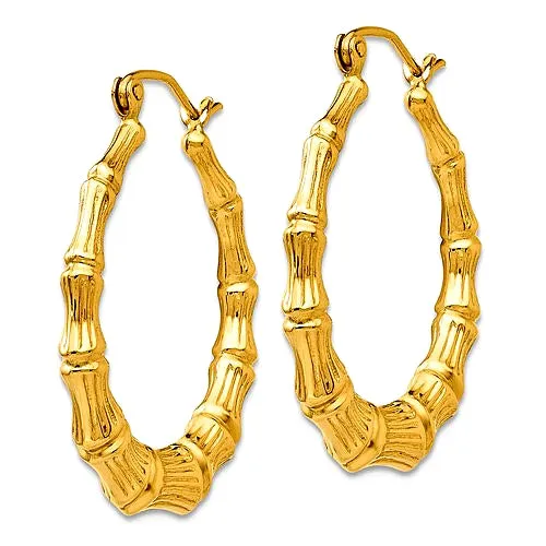 14k Gold Bamboo Hoop Earrings, Medium 3/4 inch or 20mm Diameter