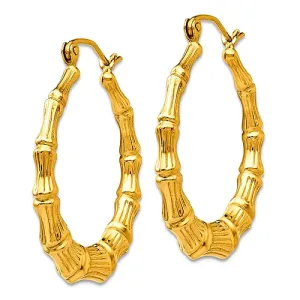 14k Gold Bamboo Hoop Earrings, Medium 3/4 inch or 20mm Diameter