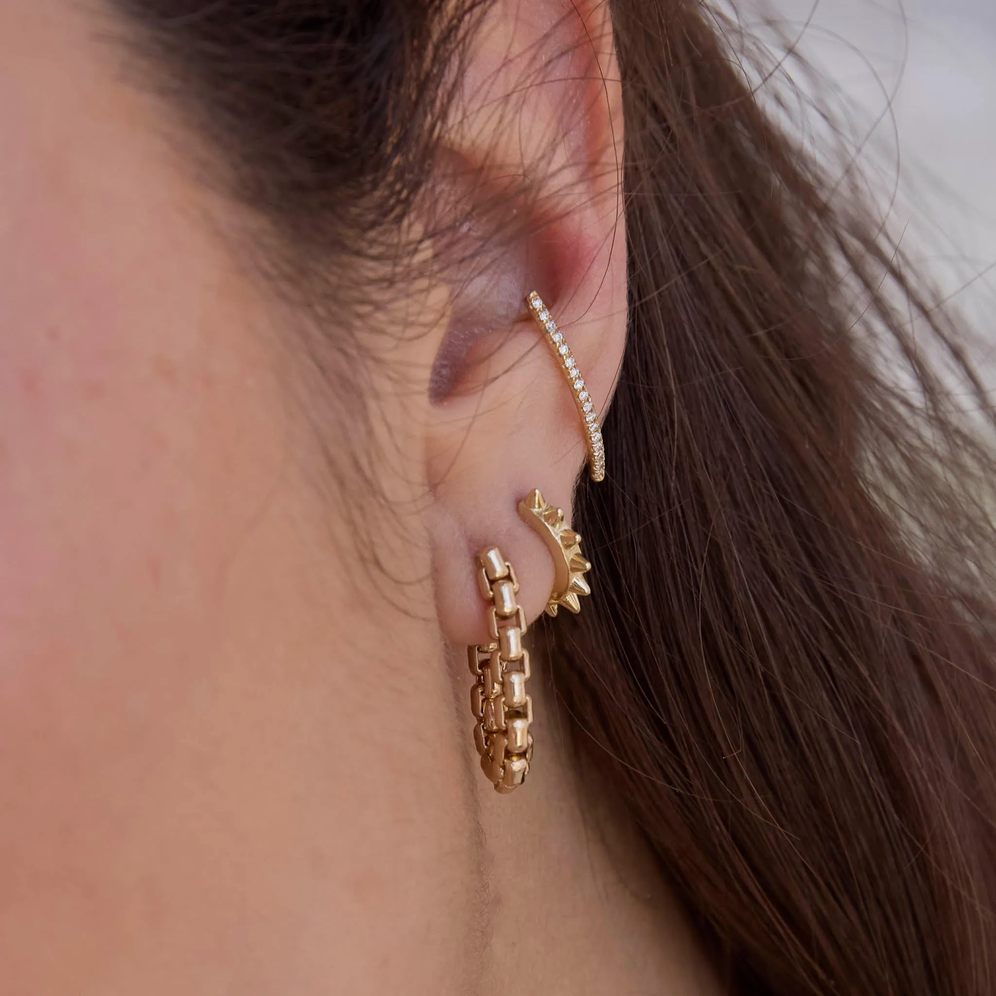 14k Gold Large Box Chain Huggie Earrings