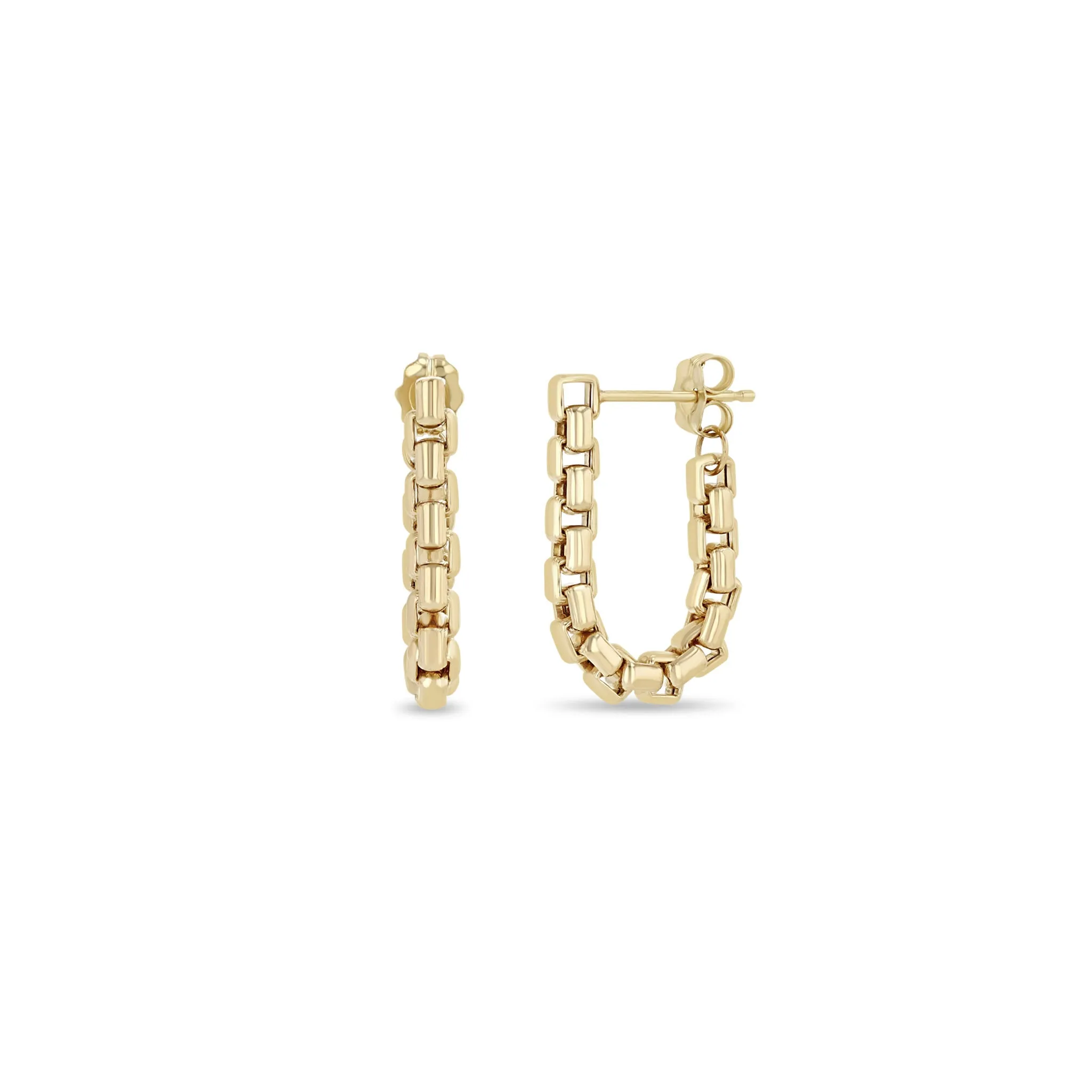 14k Gold Large Box Chain Huggie Earrings