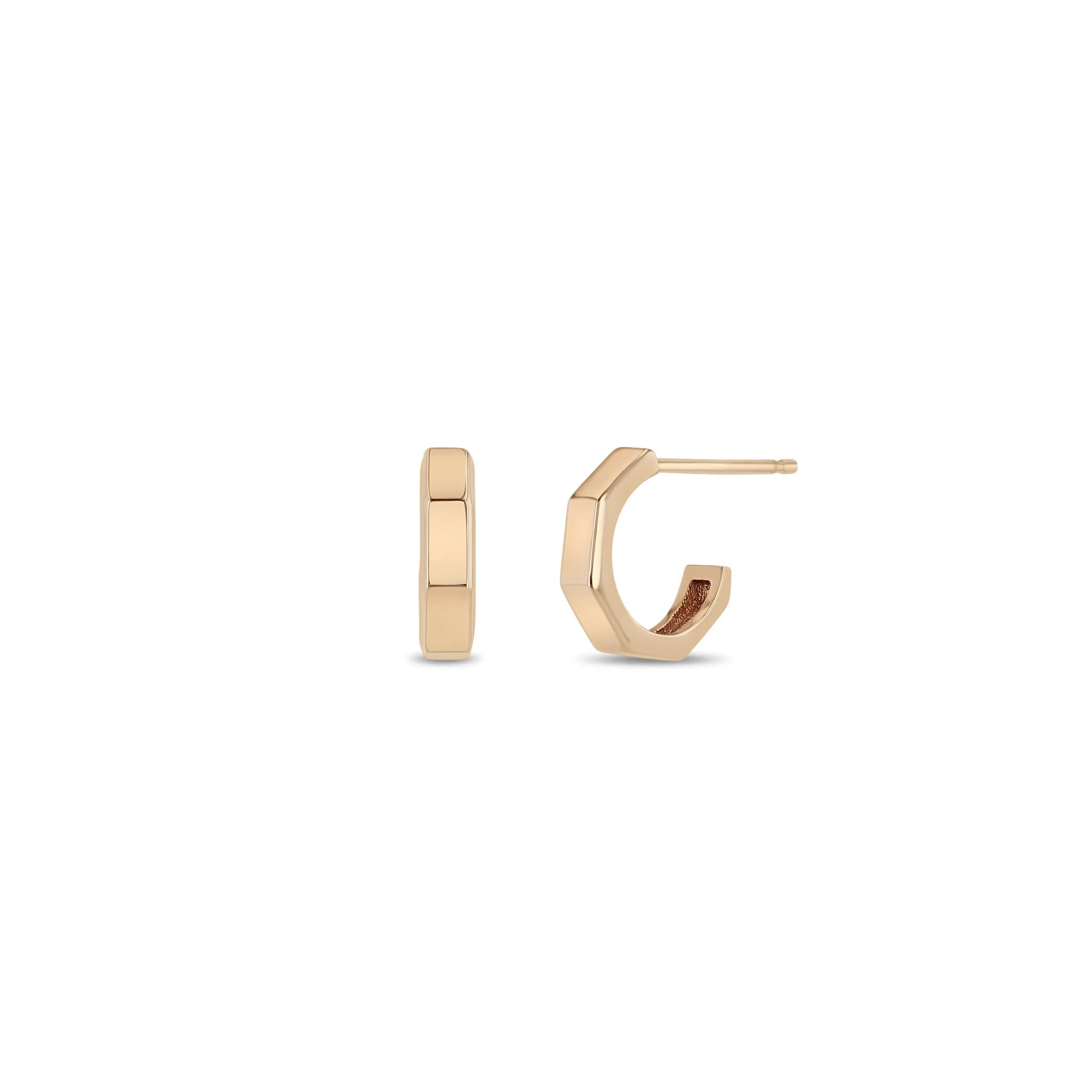 14k Gold Octagon Huggie Hoops