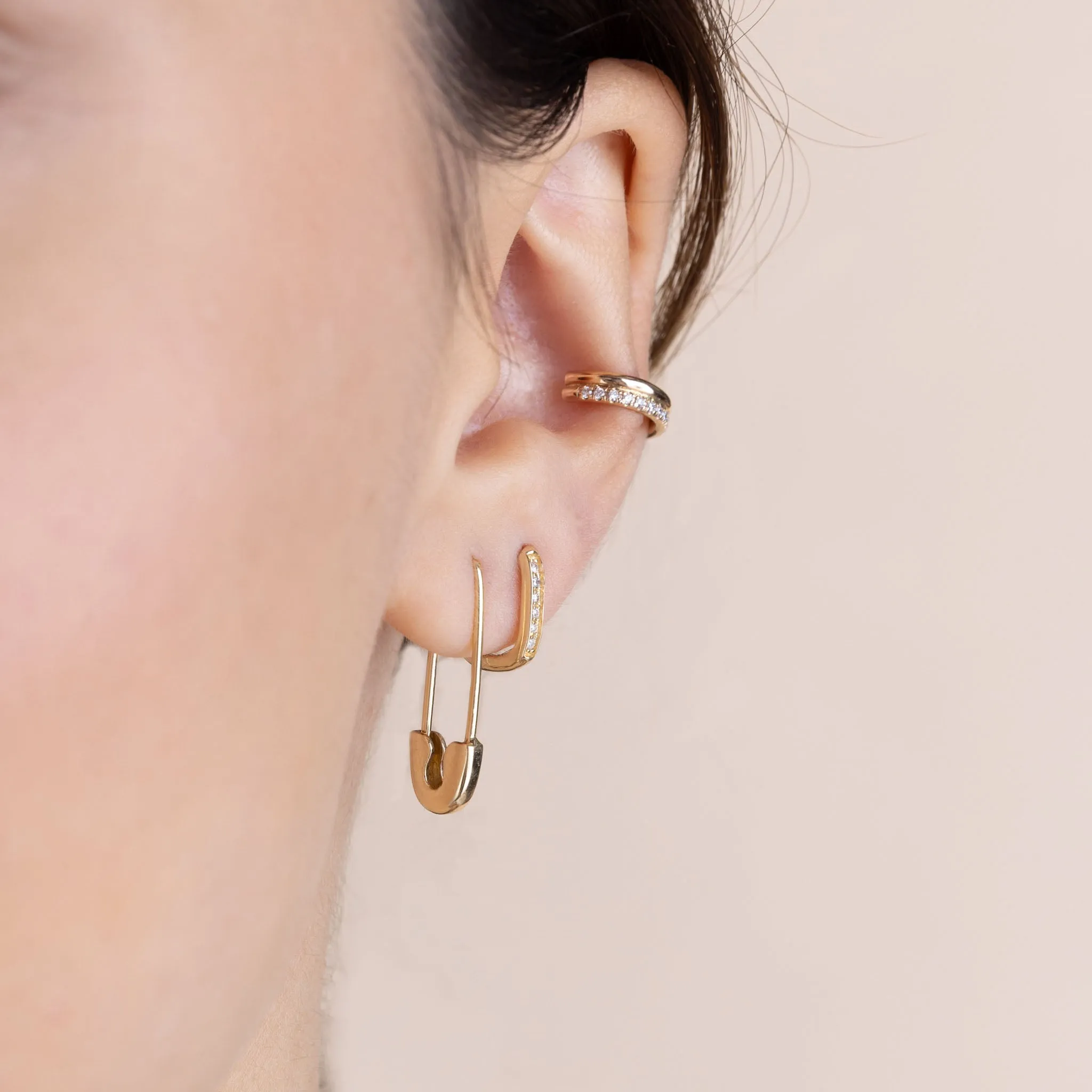 14k Gold Safety Pin Threader Earring