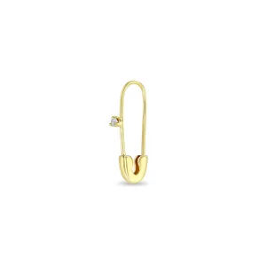 14k Gold Safety Pin with Prong Diamond Threader Earring