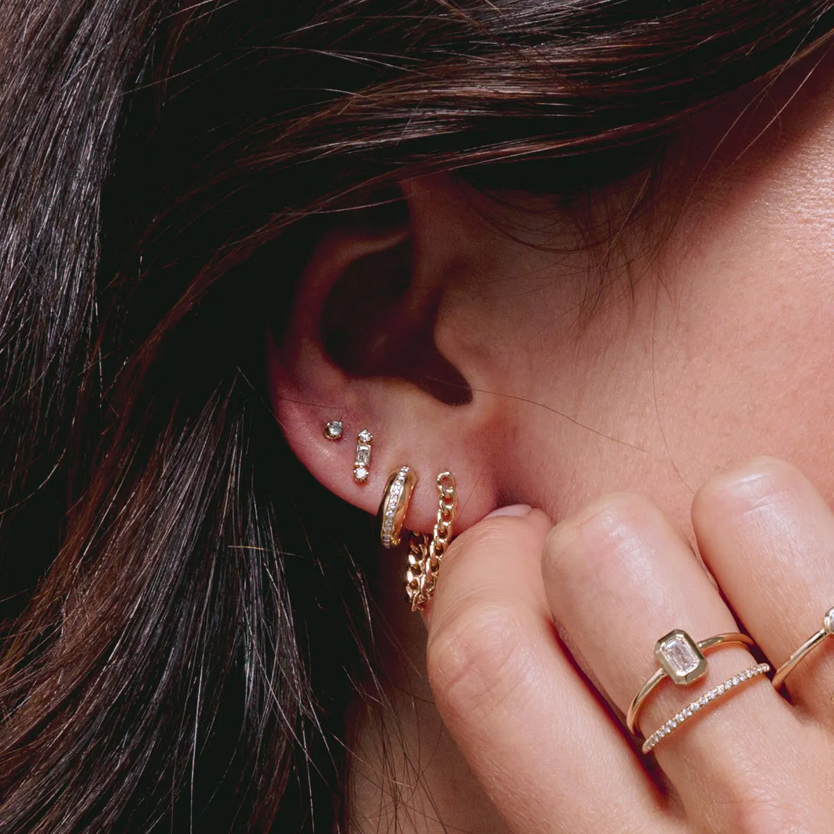 14k Gold Small Curb Chain Huggie Earrings