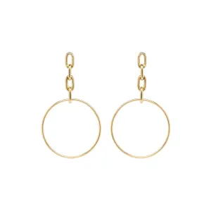 14k Large Square Oval Link Chain Drop Circle Earrings - SALE