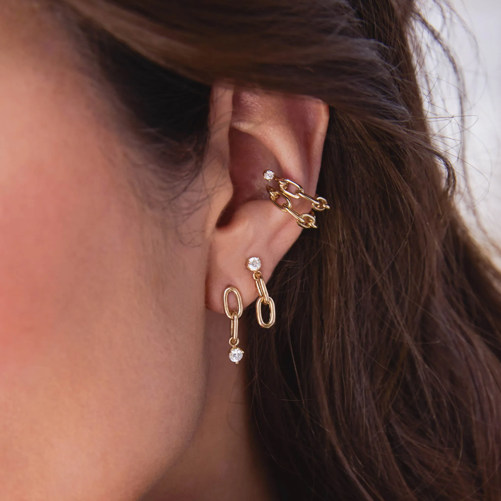14k Medium Square Oval Link Chain Ear Cuff