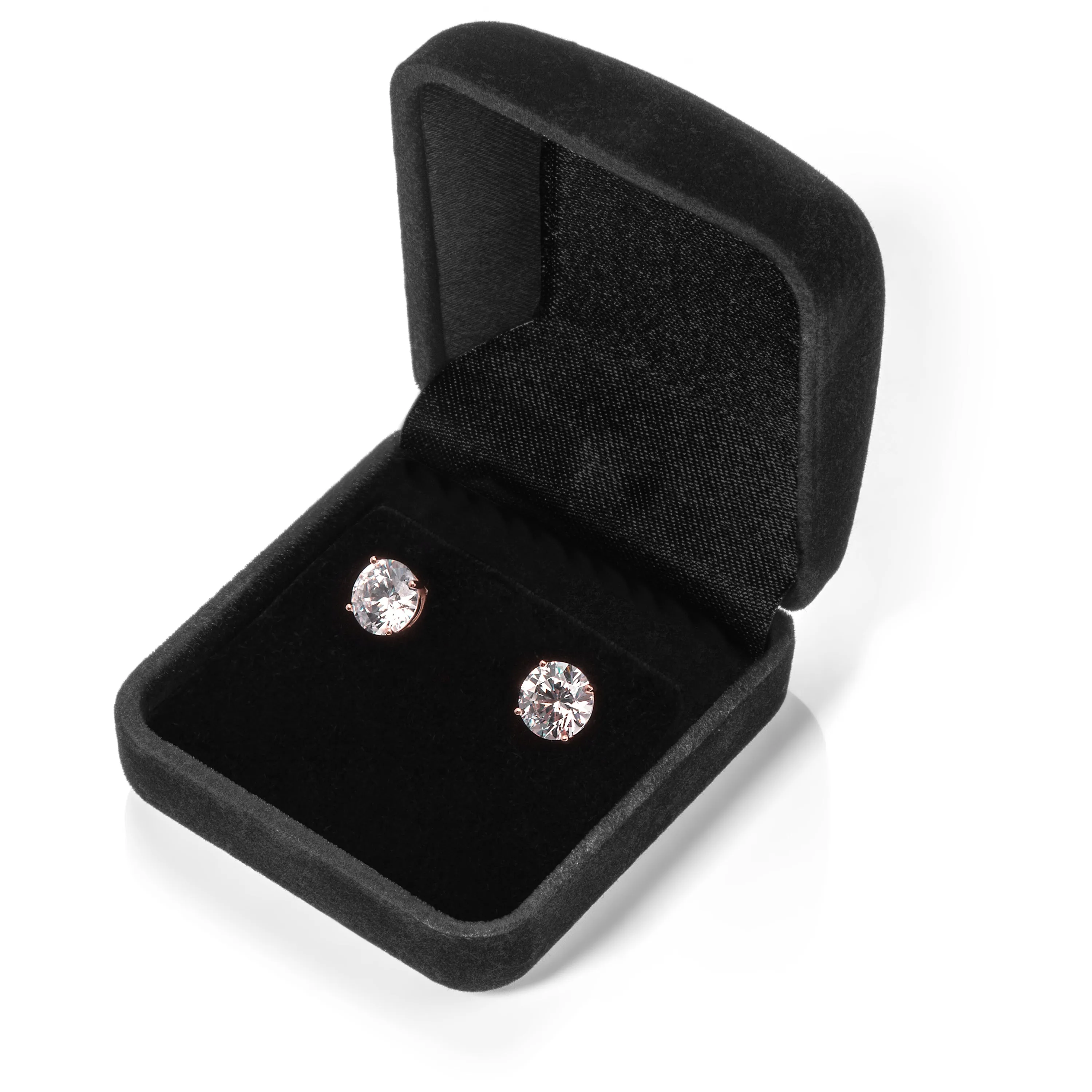 14K Solid Rose Gold Stud Earrings | Round Cut Cubic Zirconia | Screw Back Posts | 4.0 CTW