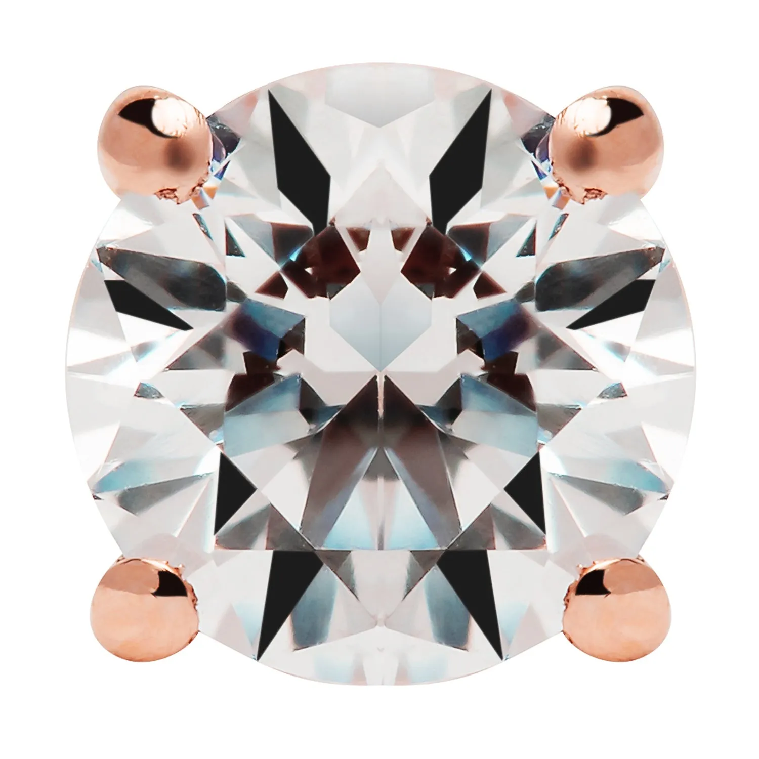 14K Solid Rose Gold Stud Earrings | Round Cut Cubic Zirconia | Screw Back Posts | .50 CTW
