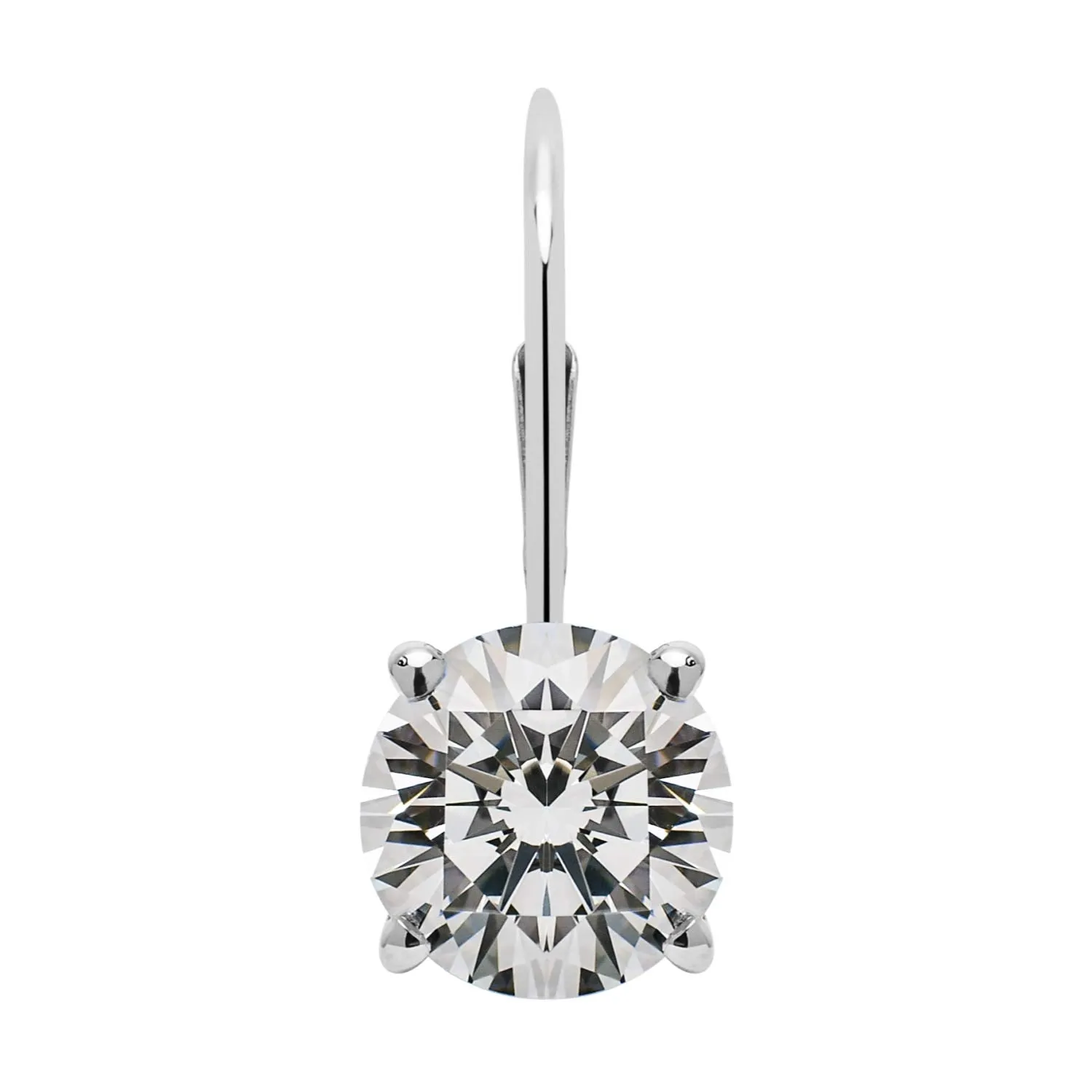 14K Solid White Gold Earrings | Round Cut Cubic Zirconia | Leverback Drop Dangle Basket Setting | 1.5 CTW, 0.75 CTW each | With Gift Box