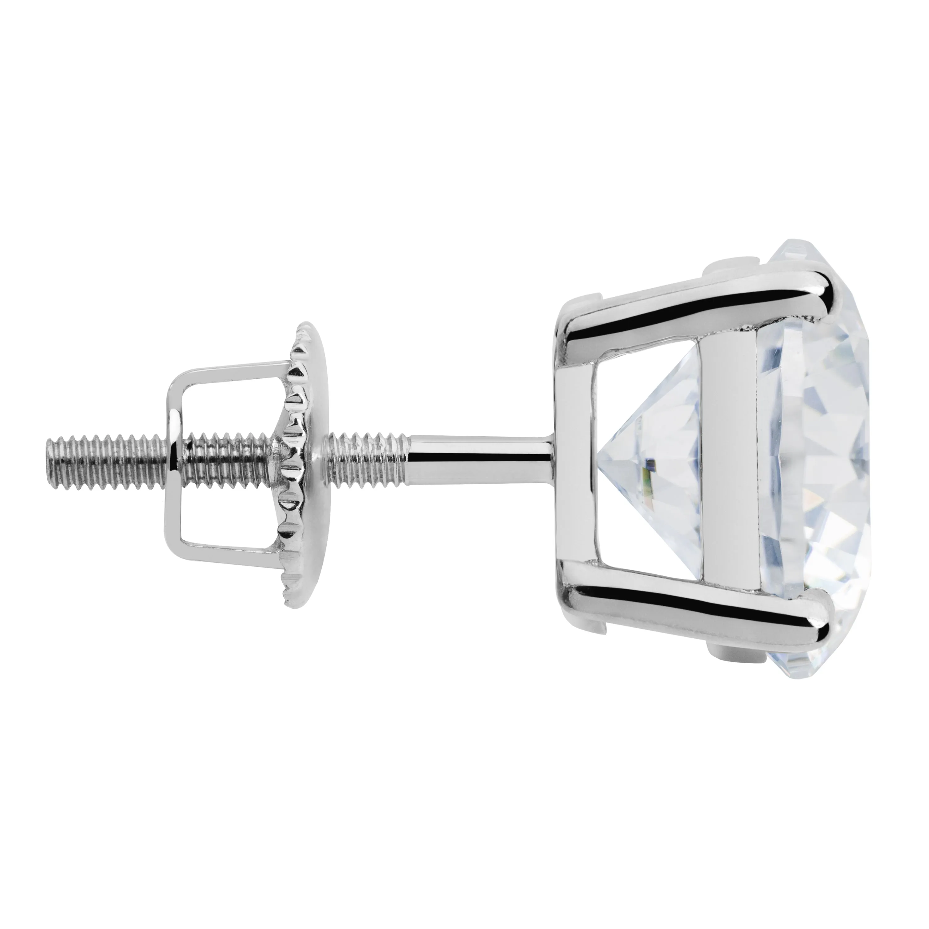 14K Solid White Gold Stud Earrings | Round Cut Cubic Zirconia | Screw Back Posts | 3.34 CTW