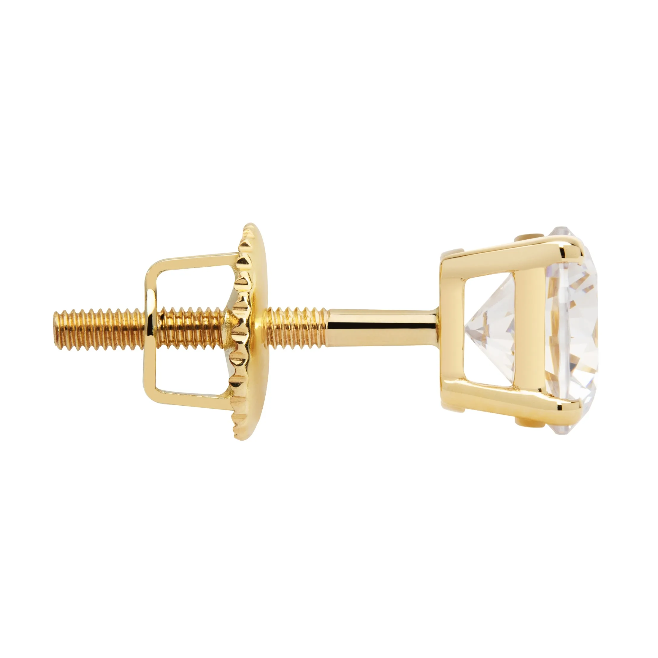 14K Solid Yellow Gold Stud Earrings | Round Cut Cubic Zirconia | Screw Back Posts | 1.50 CTW