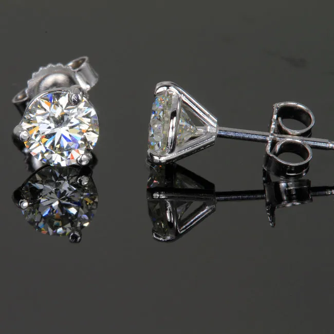 14K White Gold Diamond Stud Earrings 1.21 Carats