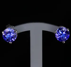 14K White Gold Round Tanzanite Stud Earrings 1.12 Carats