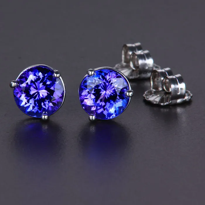 14k White Gold Round Tanzanite Stud Earrings 2.33 Carats