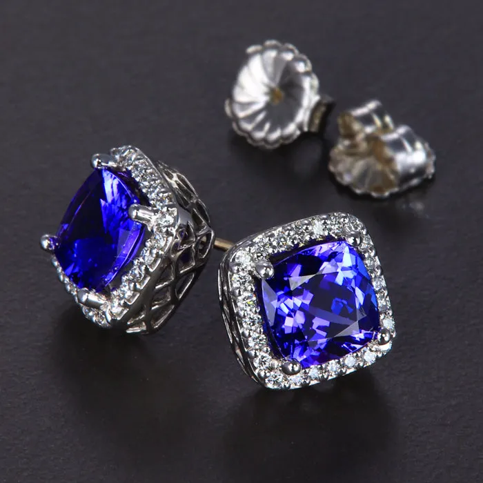 14K White Gold Tanzanite and Diamond Halo Earrings 3.84 Carats*