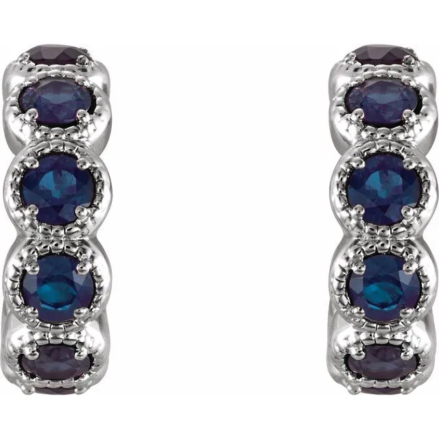 14K White Lab-Created Sapphire Hoop Earrings
