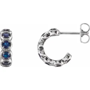 14K White Lab-Created Sapphire Hoop Earrings