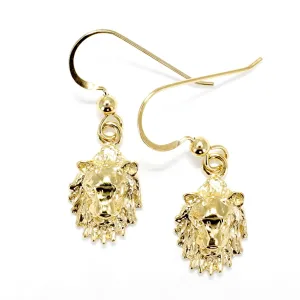 14kt Gold Vermail Lion Heads Dangle Earrings Facing Forward