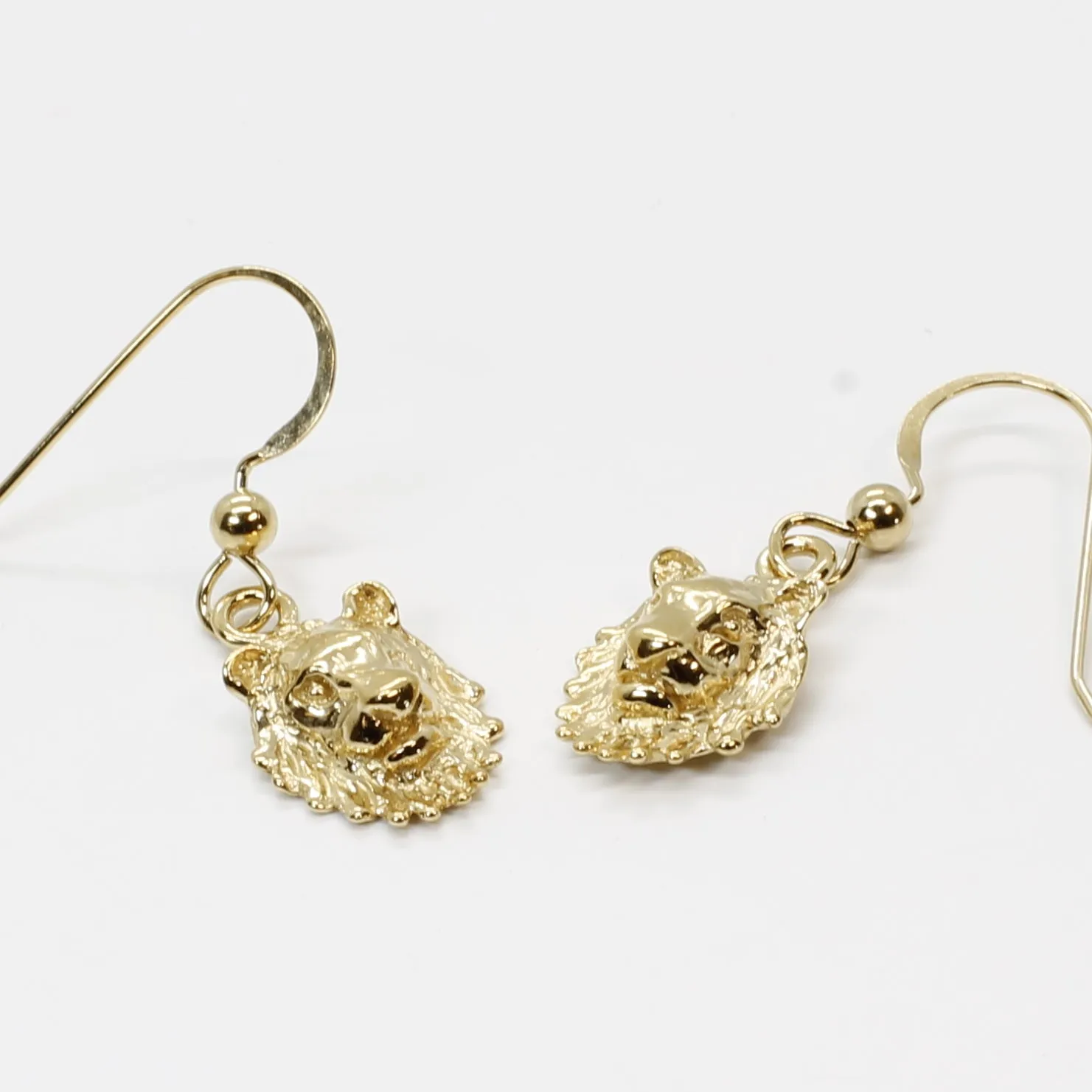 14kt Gold Vermail Lion Heads Dangle Earrings Facing Forward