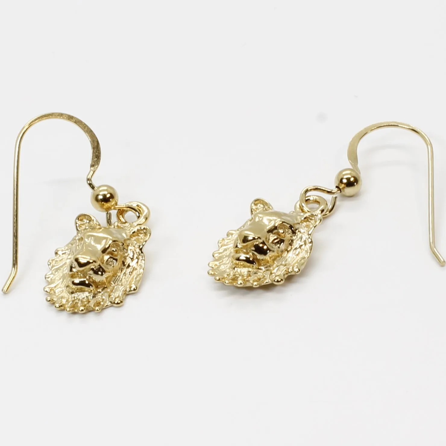14kt Gold Vermail Lion Heads Dangle Earrings Facing Forward