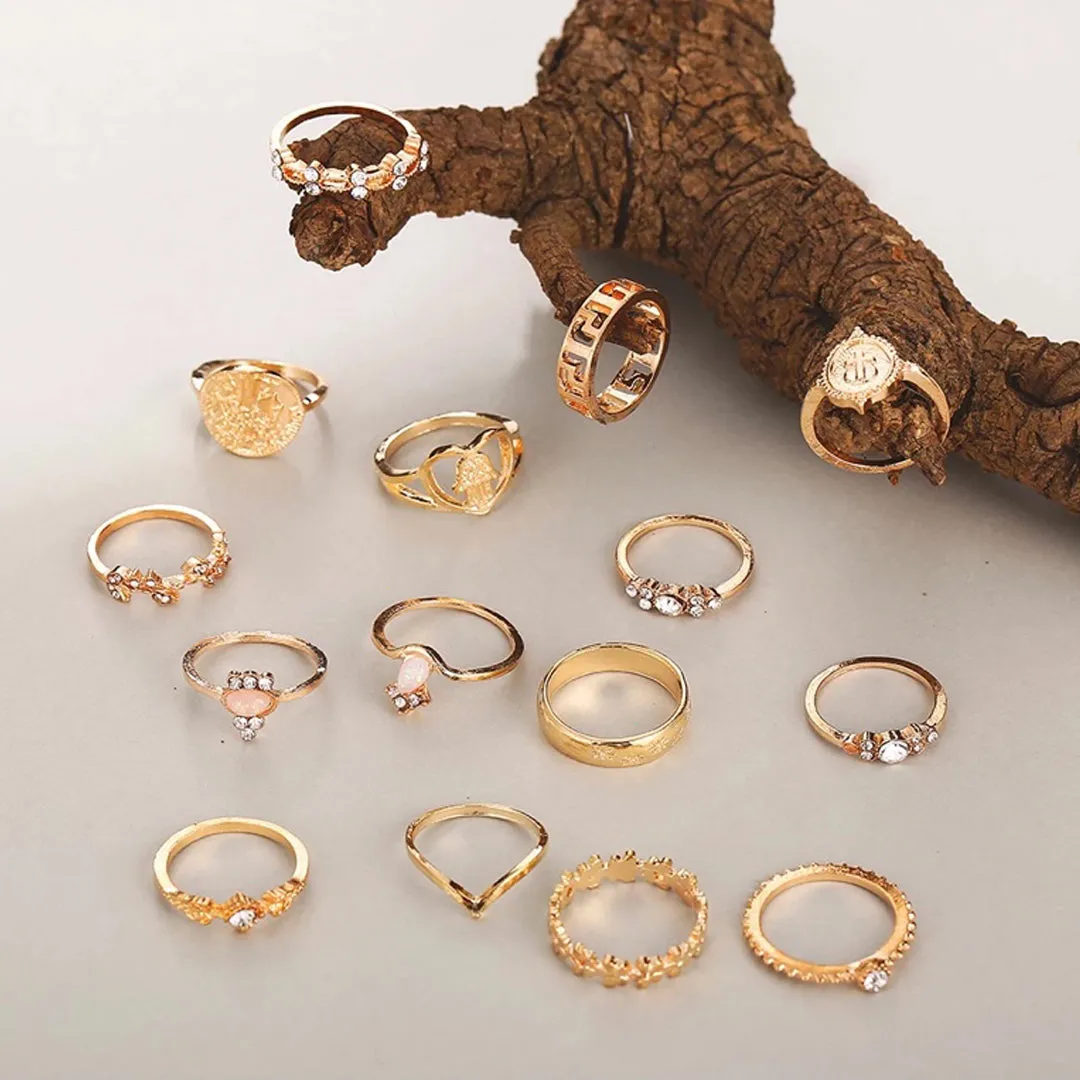 15 Piece Vintage Coin Cross Good Luck Ring Set