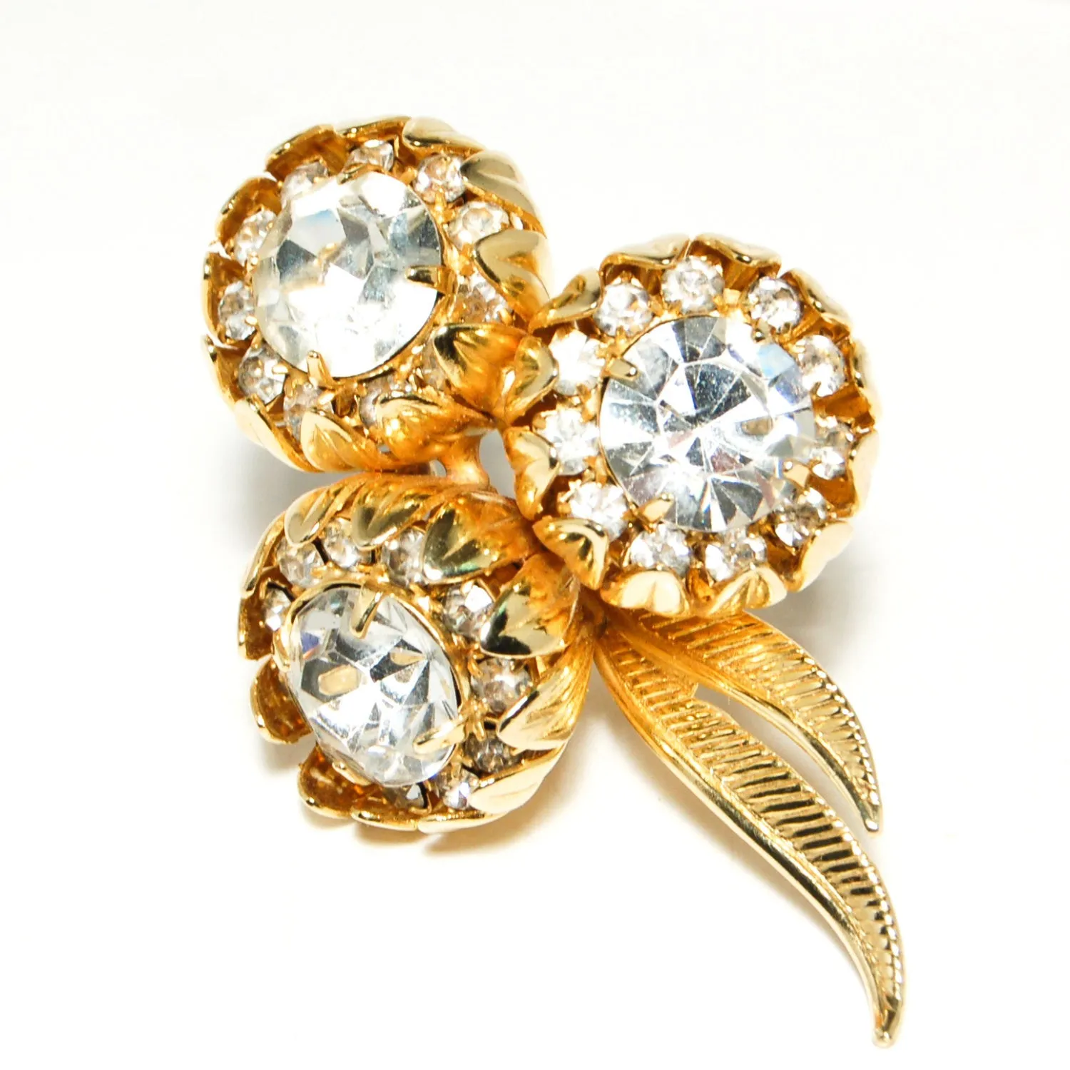 1950s Floral Rhinestone Brooch and Earrings Set by Kramer