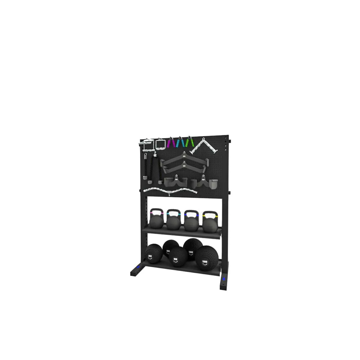 1RM Flat & Dumbbell Shelf with Pegboard Storage Rack