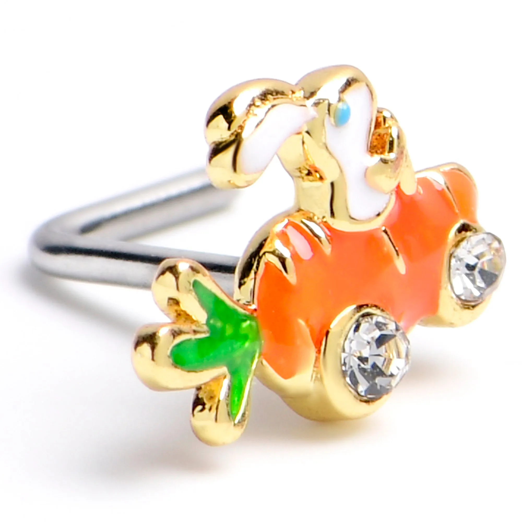 20 Gauge 1/4 Clear Gem Rabbit Carrot Car L Shape Nose Ring