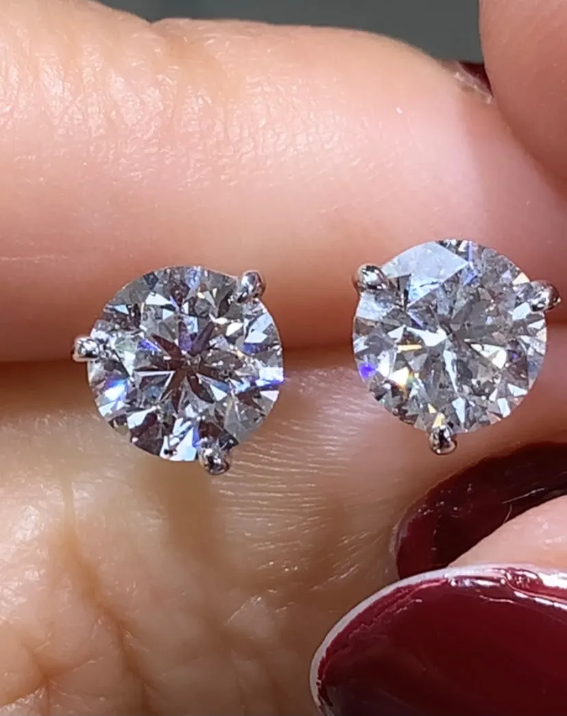 2.02ctw GIA Certified Diamond Studs 3 Prong Setting