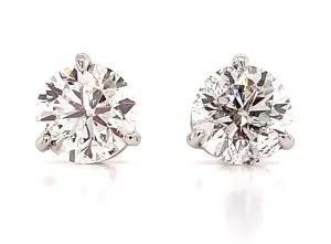 2.02ctw GIA Certified Diamond Studs 3 Prong Setting