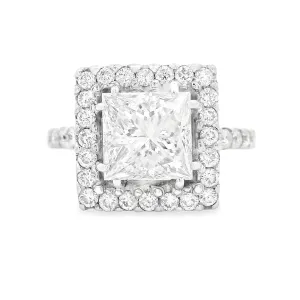 2.54ct 18k White Gold Princess Cut Diamond Halo Engagement Ring
