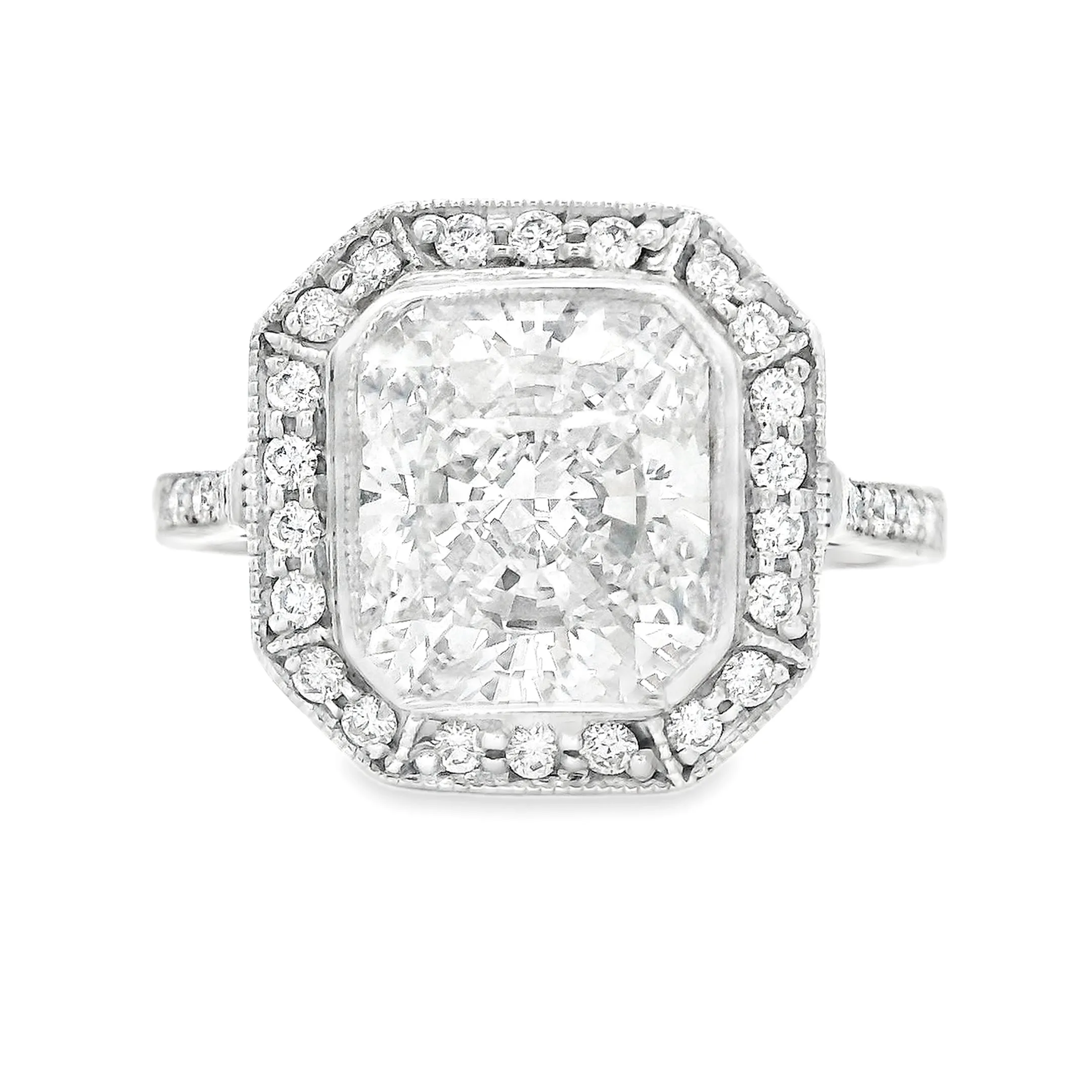 3.03ct Platinum Radiant Cut Diamond Halo Engagement Ring