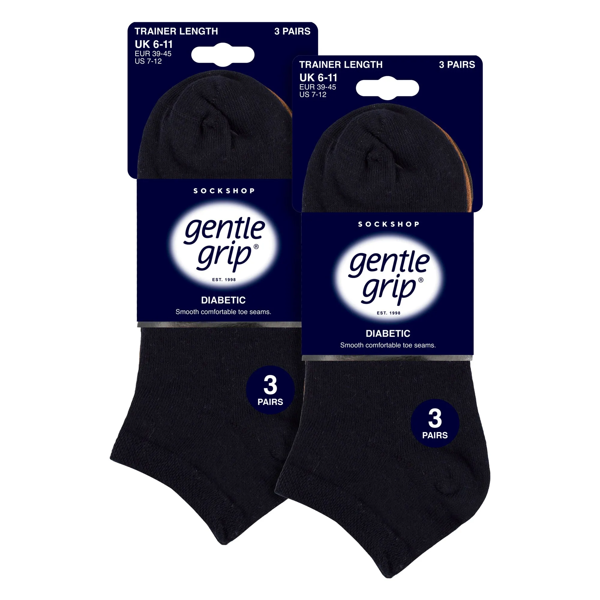 6 Pack Mens Diabetic Trainer Socks | Loose Top Wide Ankle Socks