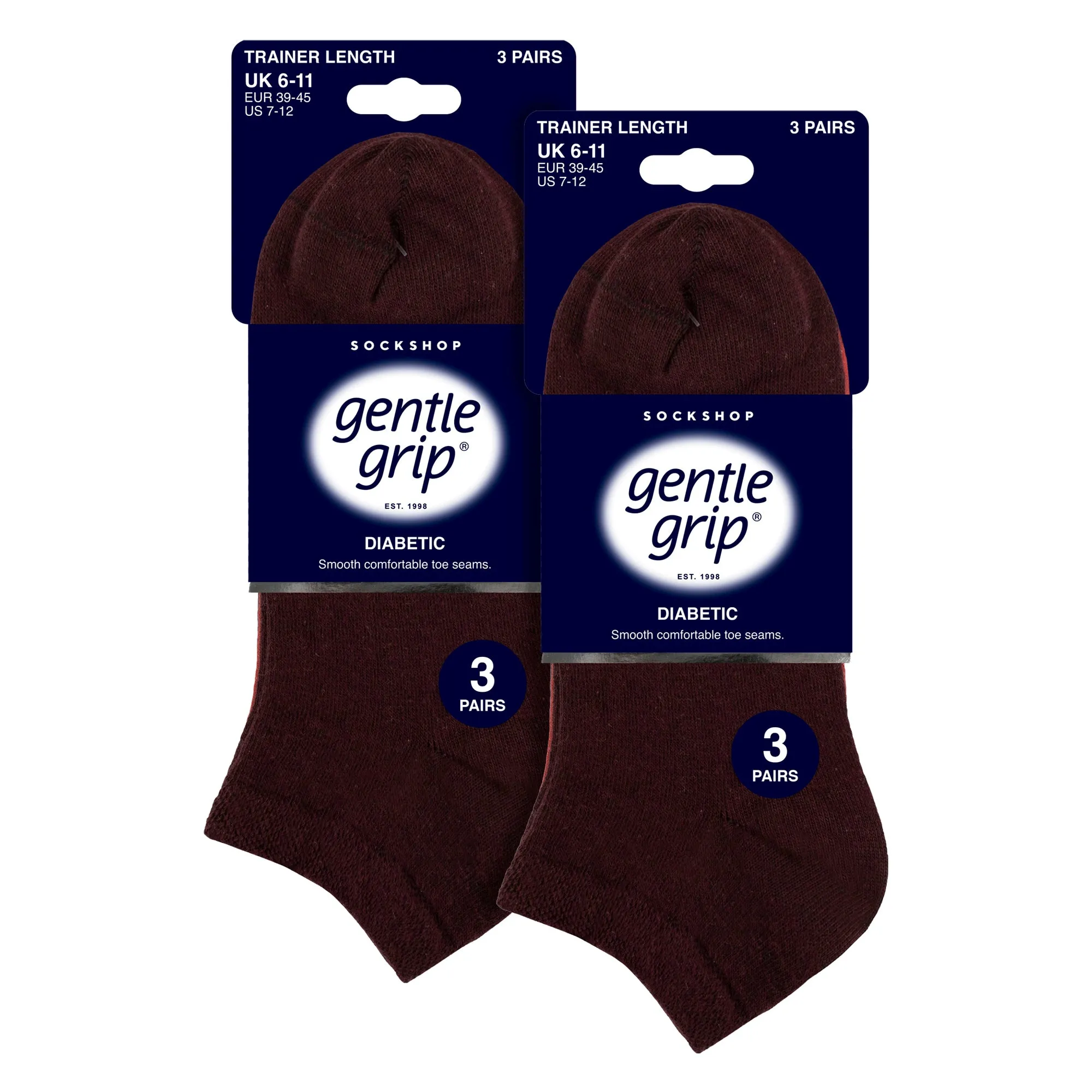 6 Pack Mens Diabetic Trainer Socks | Loose Top Wide Ankle Socks