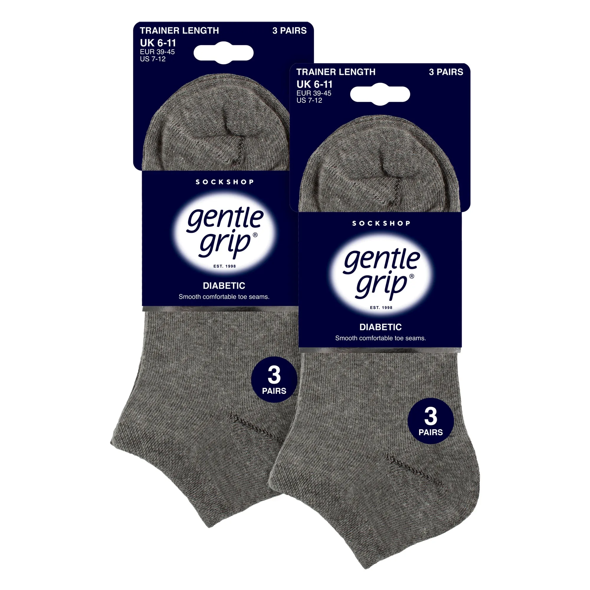 6 Pack Mens Diabetic Trainer Socks | Loose Top Wide Ankle Socks