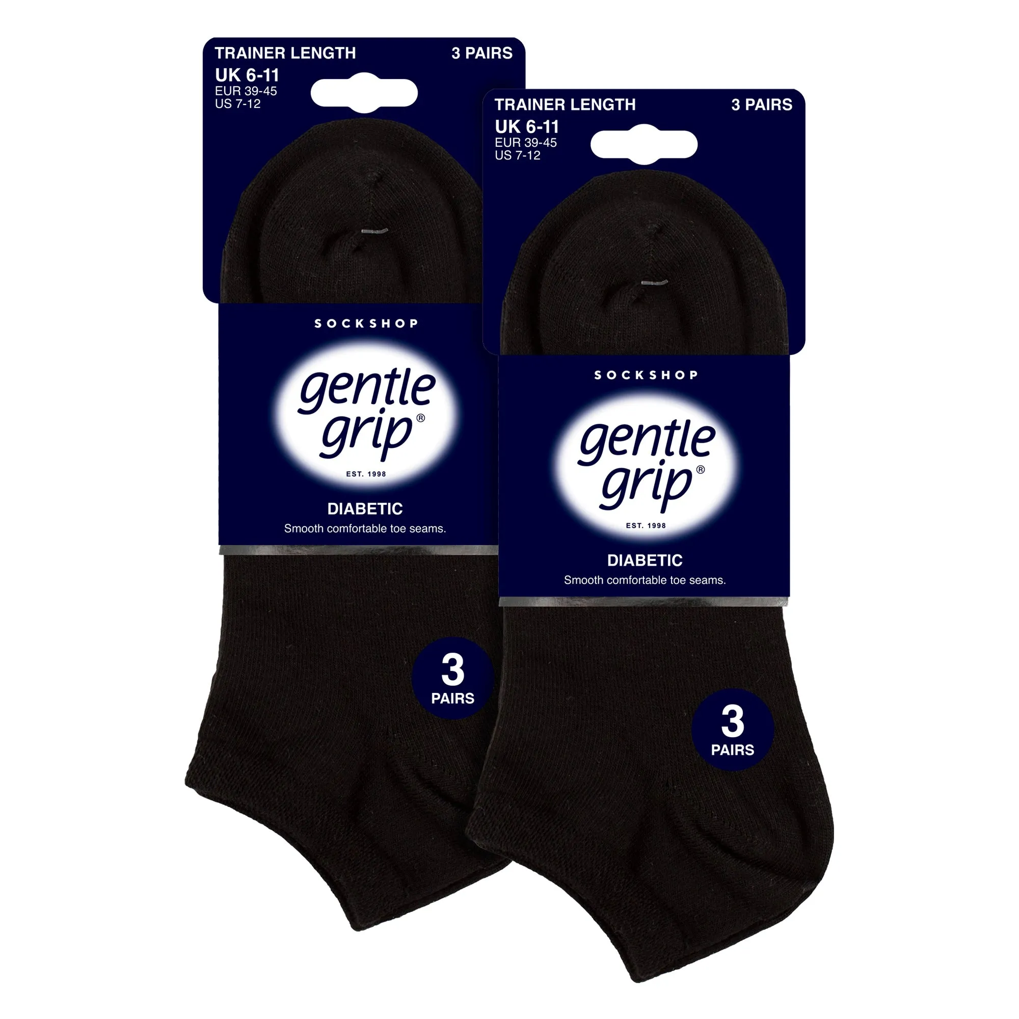 6 Pack Mens Diabetic Trainer Socks | Loose Top Wide Ankle Socks