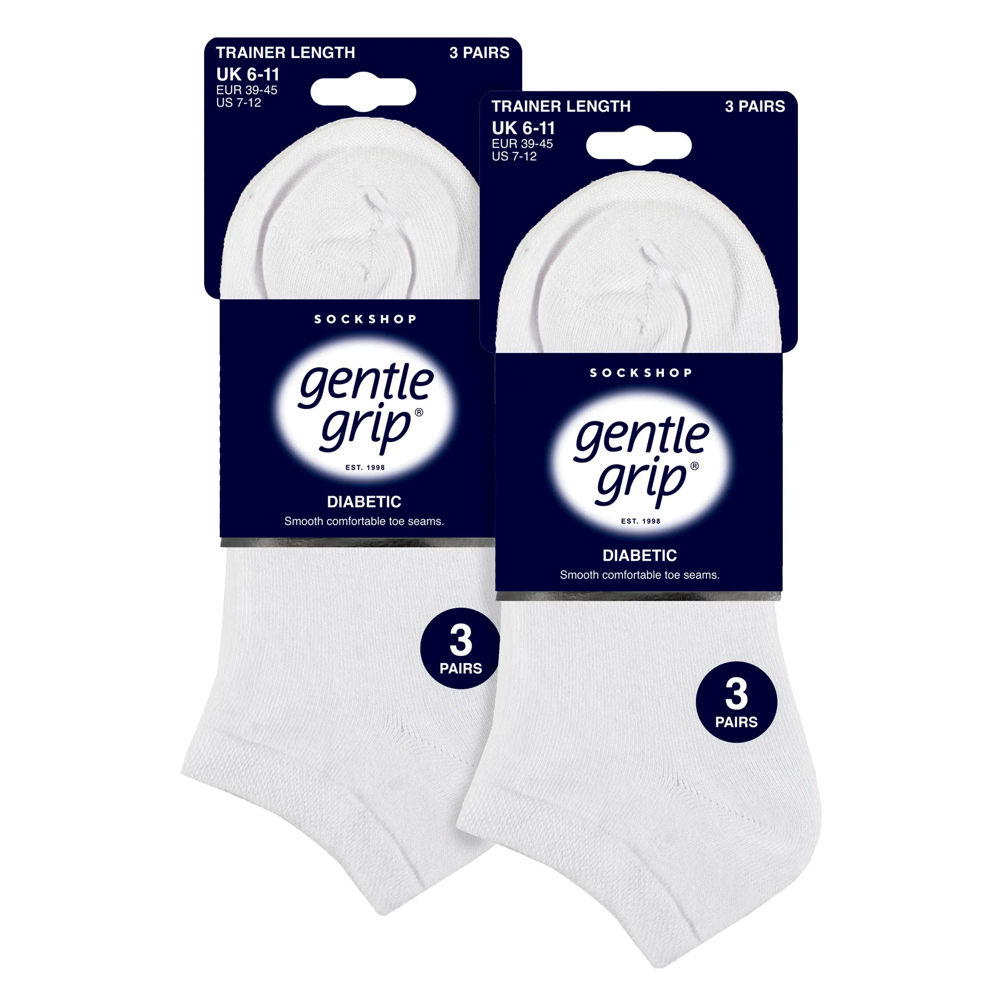 6 Pack Mens Diabetic Trainer Socks | Loose Top Wide Ankle Socks