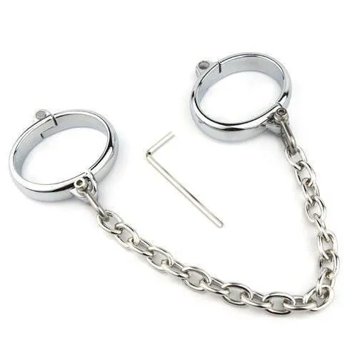 6990M       Contented Captive Chrome Steel Bracelet Cuffs with Chain