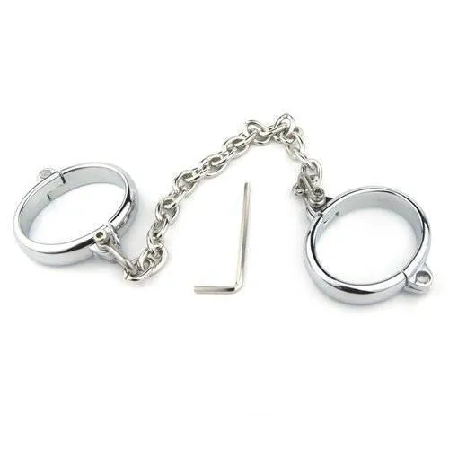 6990M       Contented Captive Chrome Steel Bracelet Cuffs with Chain