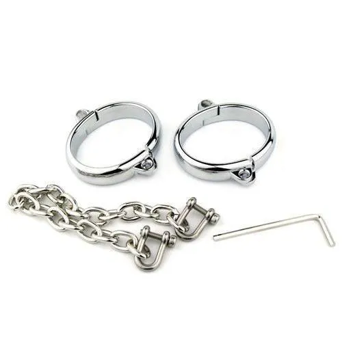 6990M       Contented Captive Chrome Steel Bracelet Cuffs with Chain