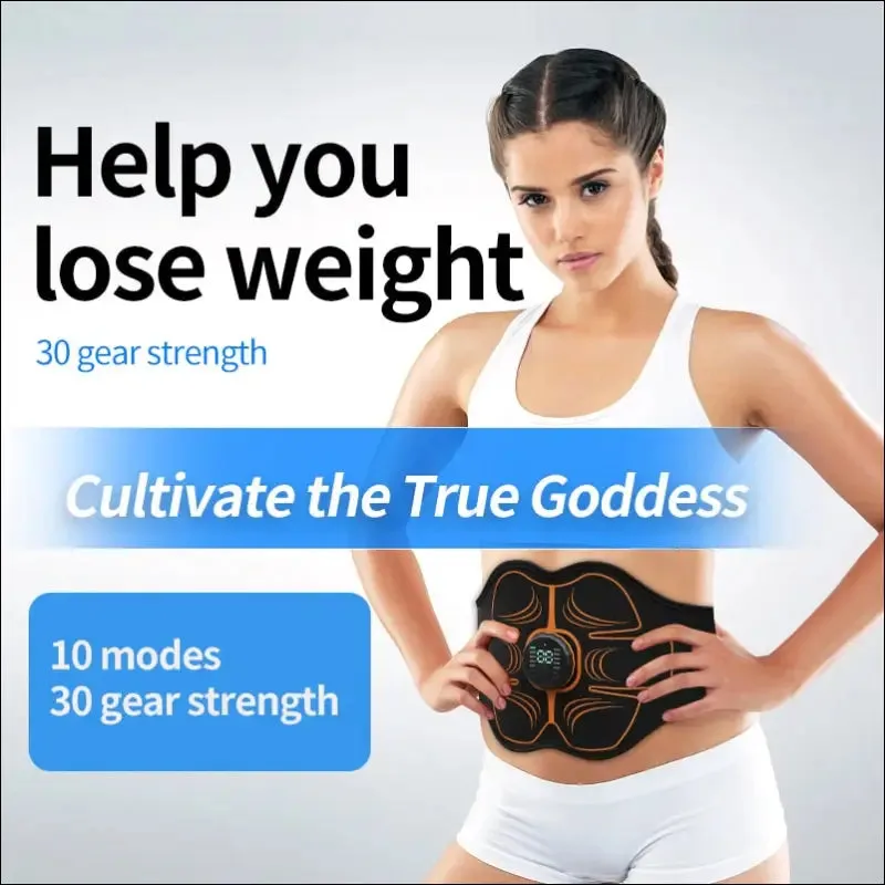 Abs trainer ems abdominal muscle stimulator belt - 10 modes, 30 gear strength - usb rechargeable -
