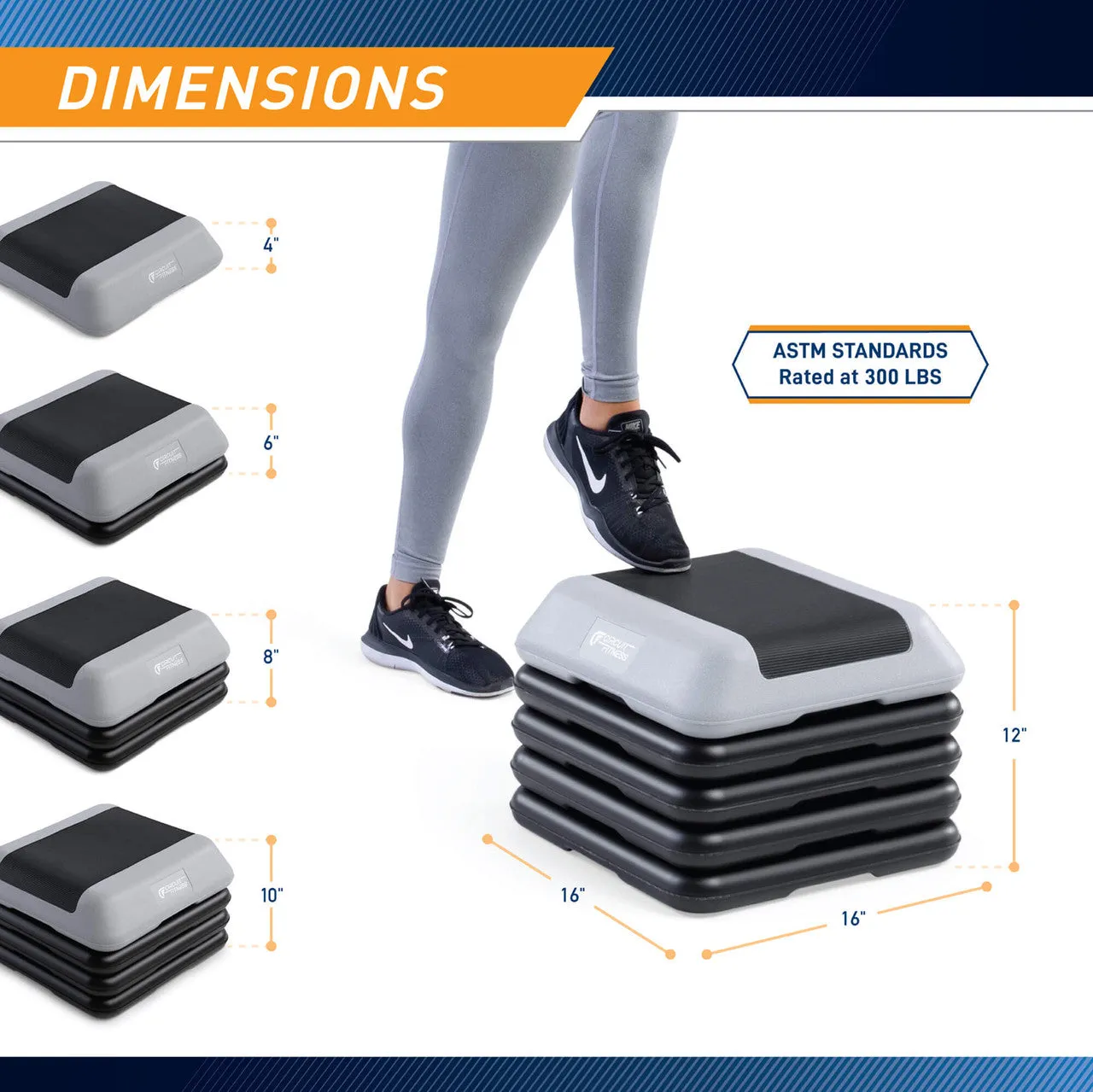Adjustable Aerobic Step Platform with 2 Risers in multiple Colors - Circuit Fitness