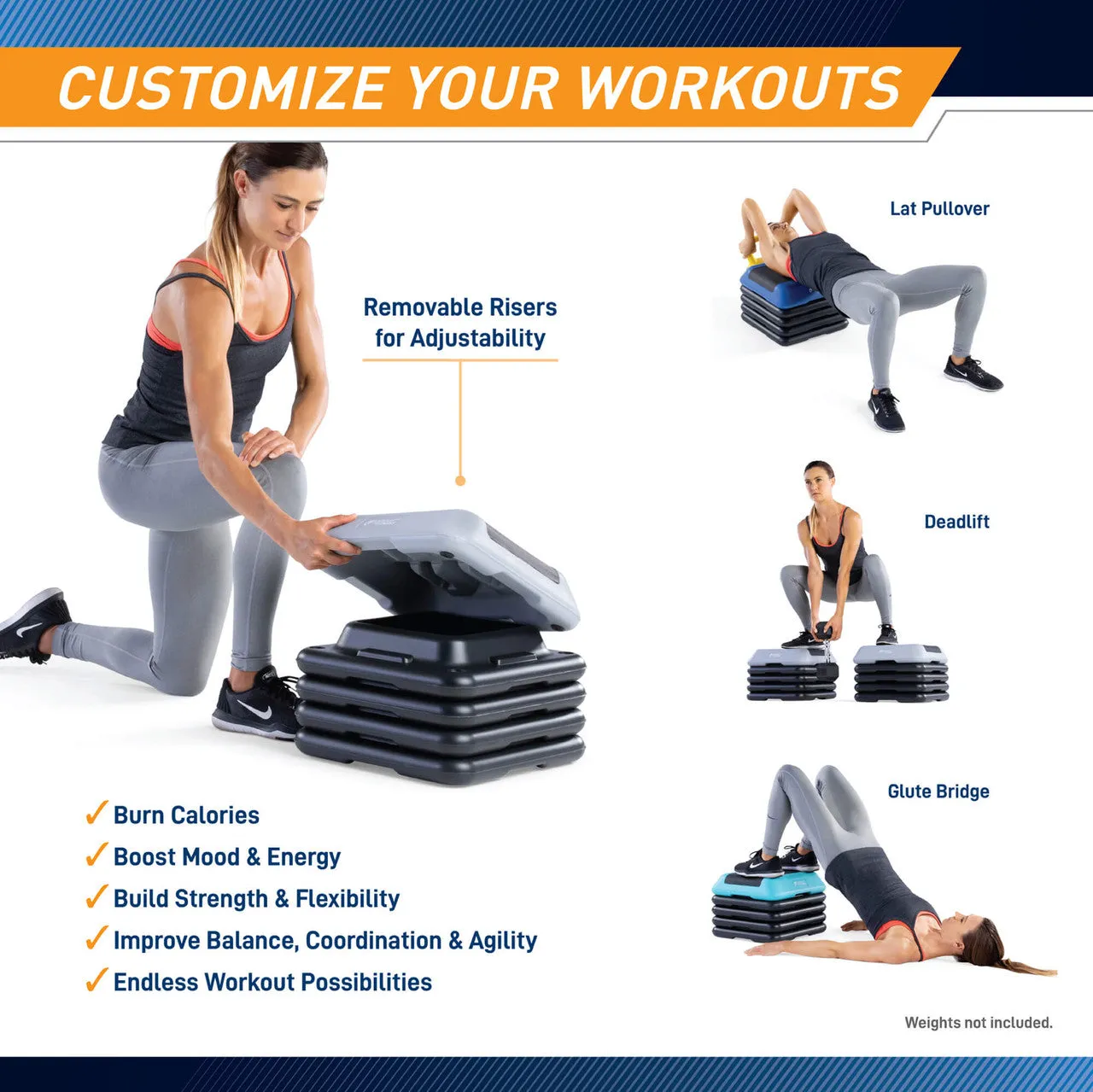 Adjustable Aerobic Step Platform with 2 Risers in multiple Colors - Circuit Fitness