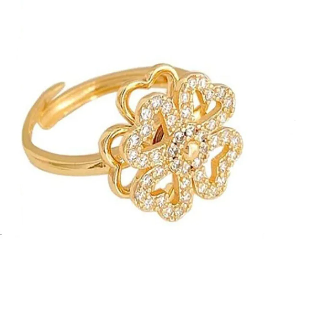 Adjustable Four Leaf Clover Rotating Ring