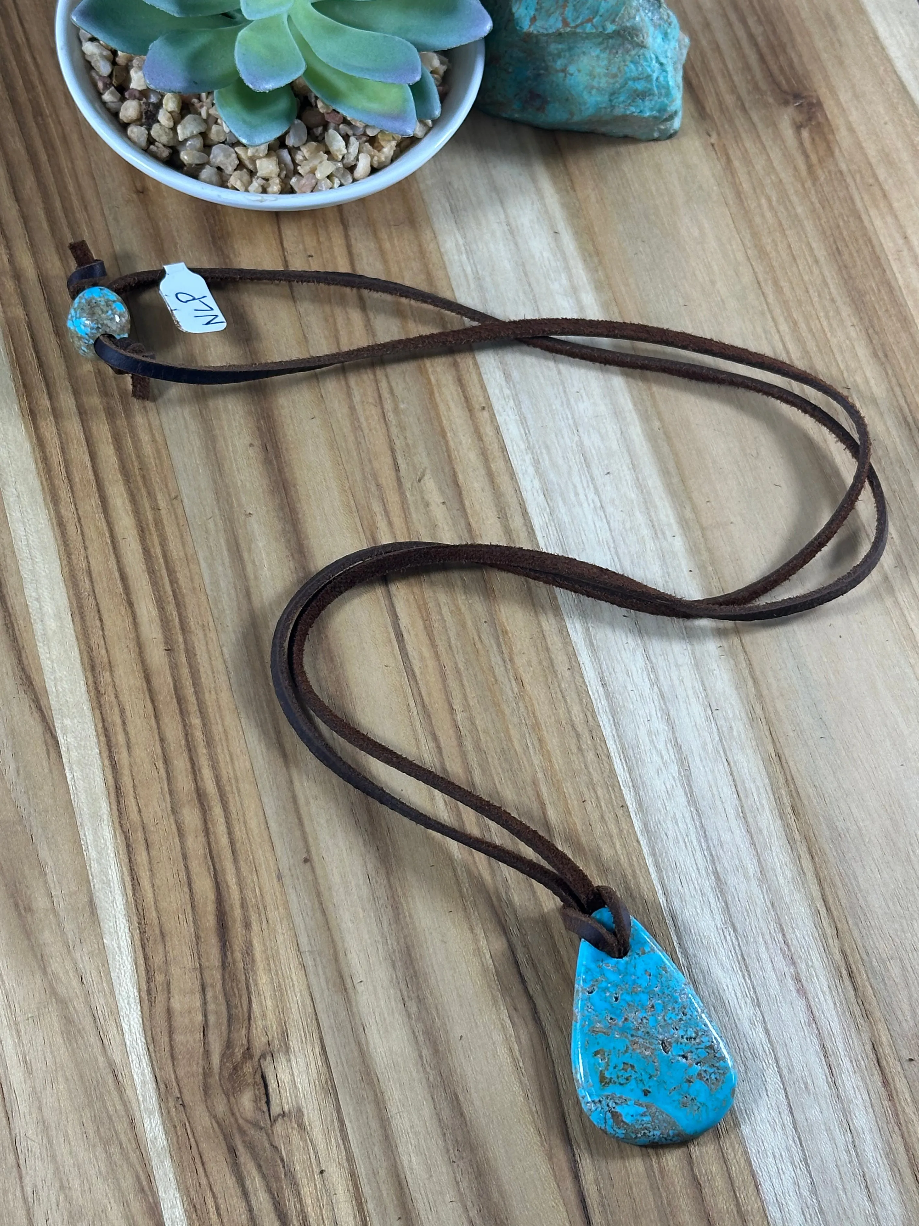 Adjustable Kingman Leather Necklace