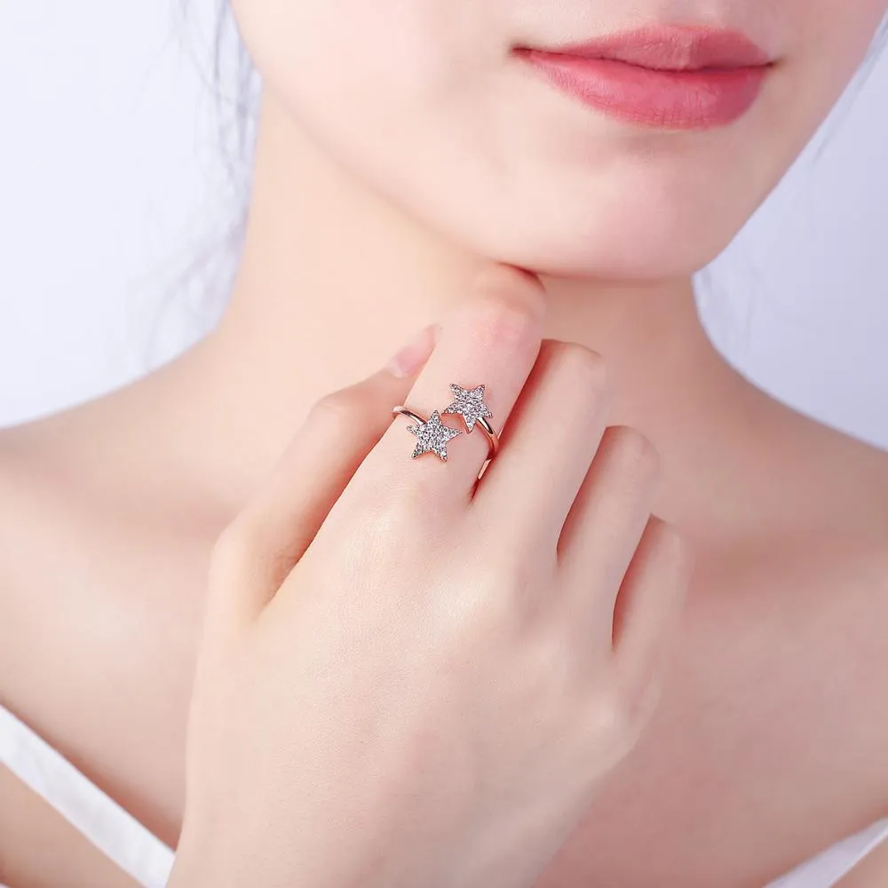 Adjustable Scuba Ring with Rhinestones: Sea Star Love