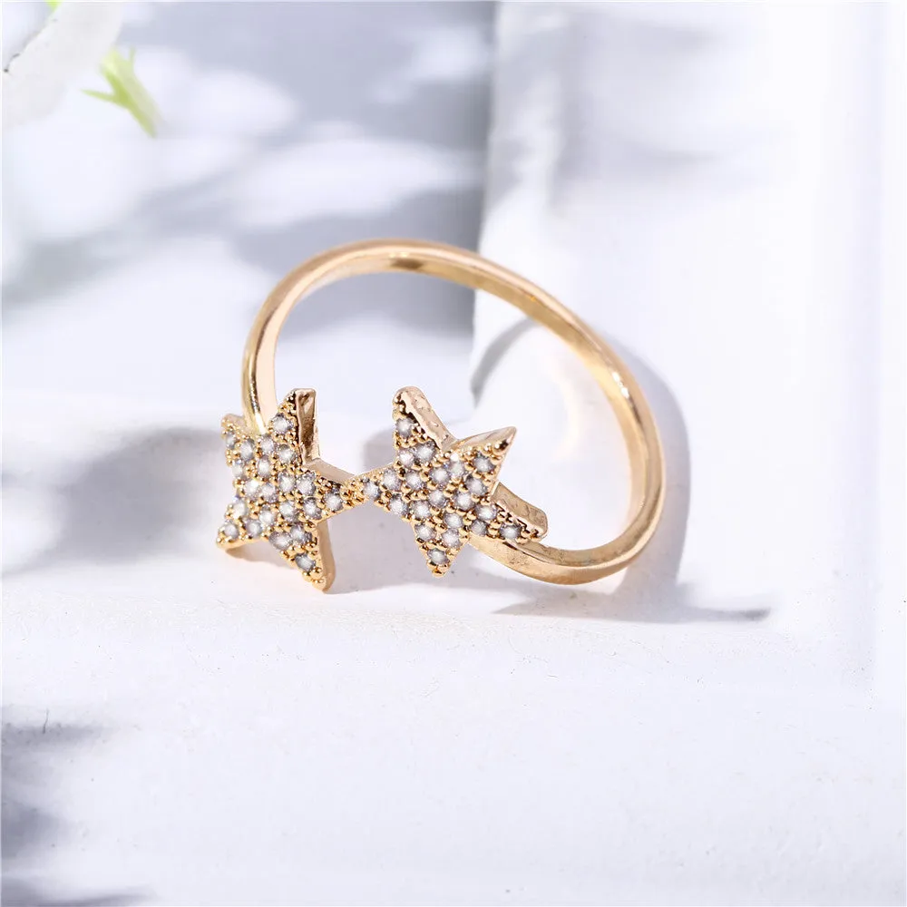 Adjustable Scuba Ring with Rhinestones: Sea Star Love