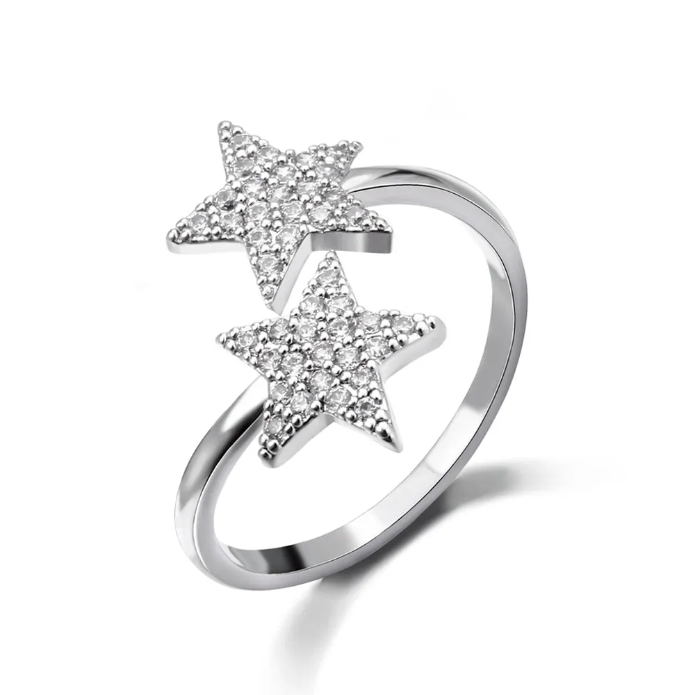 Adjustable Scuba Ring with Rhinestones: Sea Star Love